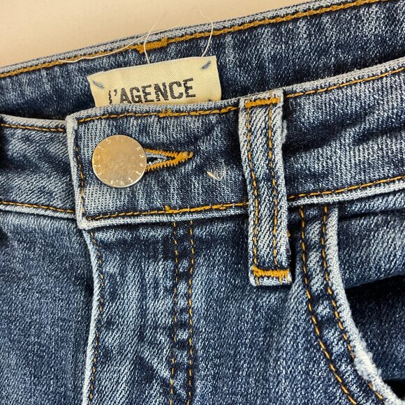 L'Agence Jeans 28 Blue Distressed Destroyed Raw Hem Straight Leg - Picture 5 of 10